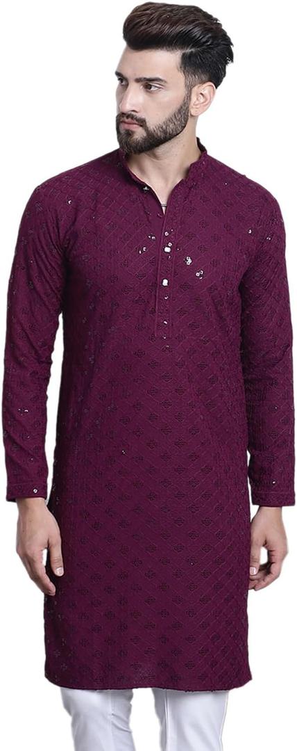 Sojanya Since 1958 Men'S Pure Cotton Sequence Only Long Kurta (Purple), Size: Small