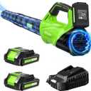 2025 Upgrade Leaf Blower, Leaf Blower Cordless with 2 * 2.6AH Batteries and Fast Charger, 450CFM &150MPH and 2 Speed Mode, Lightweight Electric Leaf Blowers for Lawn,Yard, Leaves, Dust,Snow Care (GREEN)