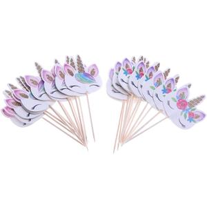 CCINEE 48pcs Rainbow Unicorn Cupcake Toppers Picks Double-Sided Paper Unicorn Cake Toppers for Birthday Party Dessert Decoration