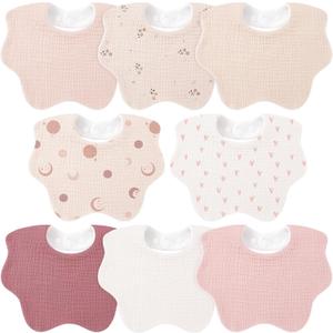 Bearmoss Baby Bibs for Drooling & Teething 8 Pack Muslin Cotton Soft Absorbent Adjustable Unisex Bibs Boys Girls 0-36 Months