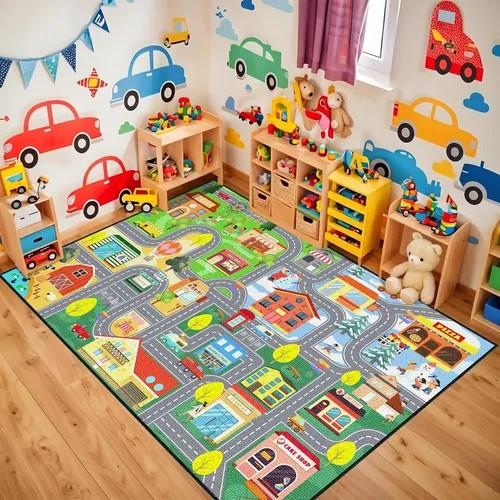 Car Rug for Kids Playroom - Road Rug for Boys Room Kids Play Mat with Road Tracks Car Play Mat, 2.5x4 Feet