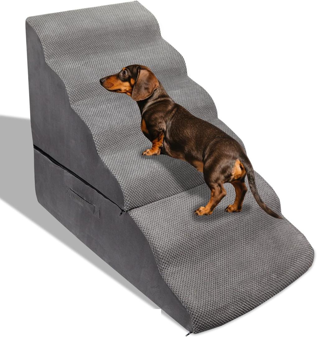 30 inch Dog Steps for Small Dogs Up to 30-36 Inch Tall, Pet Cat Dog Ramp Ladder for Doggie, Old Cats, Kitty Grey No Assembly Required