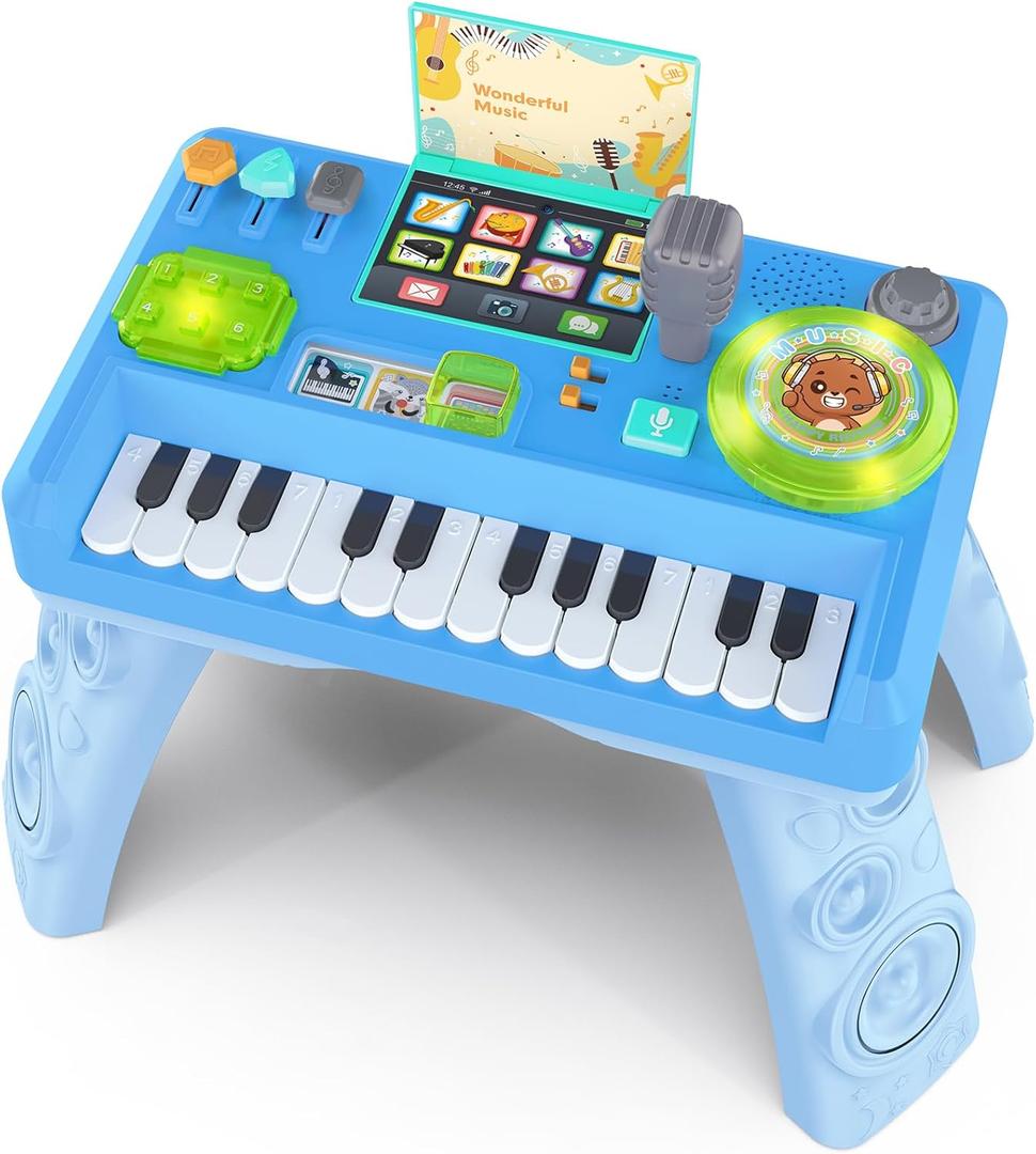 Baby DJ Table for Toddlers 1-3, Baby Musical Piano Toys 6-9-12-18 Months Toddler Activity Learning DJ Mixing Table with Music & Light Educational Toy for 1 Year Old Boy Girl First Birthday Infant Gift