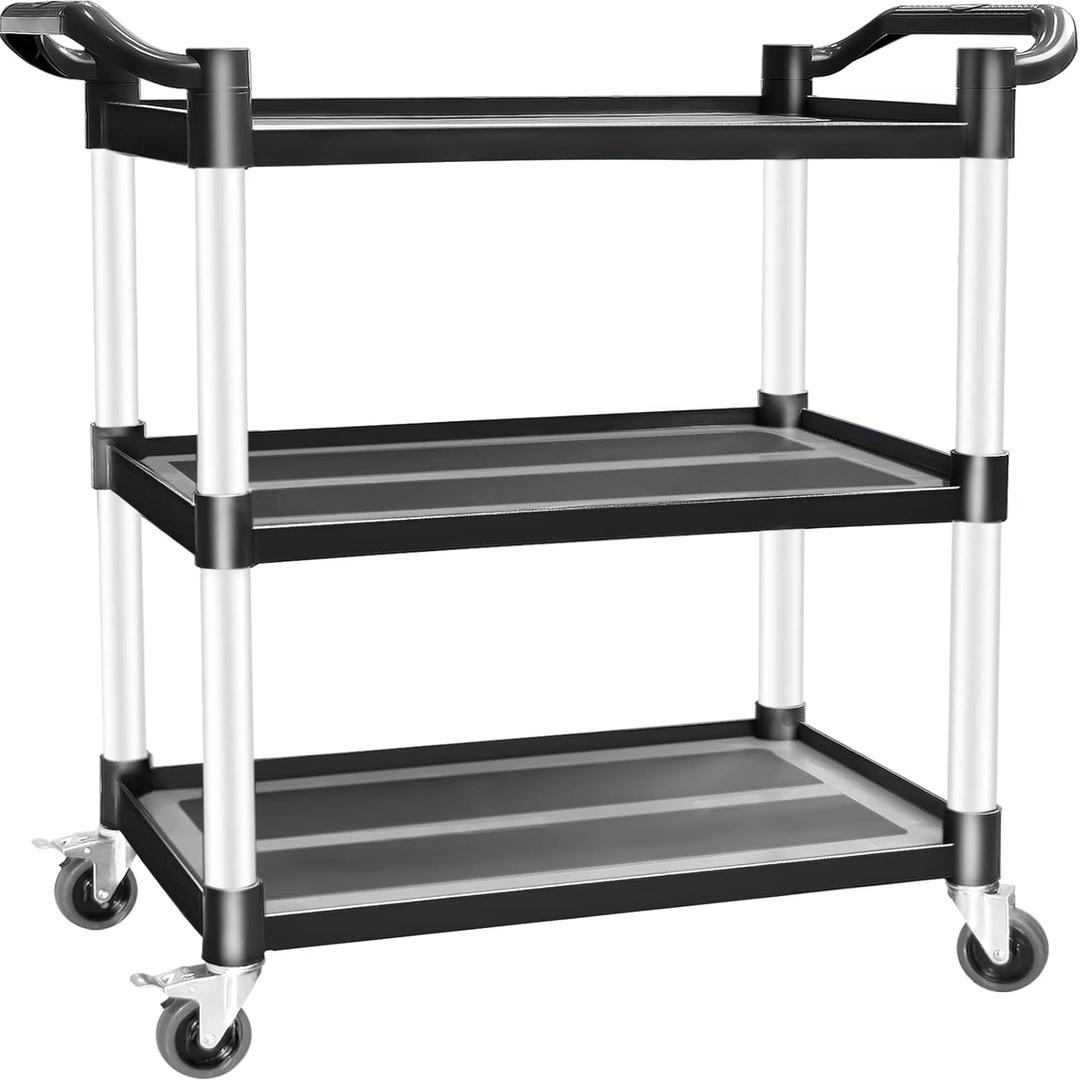 AQNIEGEP Utility Carts with Wheels, Heavy-Duty 510lbs Rolling Cart w/Lockable Wheels, Restaurant/Kitchen/Food Service Cart on Wheels, 3 Tier 16.9" D x 31.5" W x 39.5" H