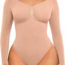 FeelinGirl Women's Long Sleeve Bodysuit for Tummy Control Seamless Body Suits Thong V Neck Going Out Tops XS