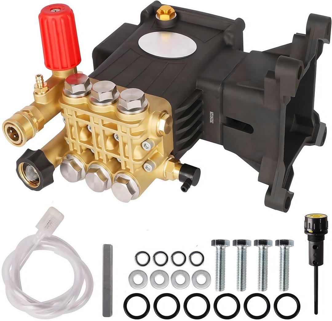 Biswing Pressure Washer Pump, 1" Shaft Horizontal Triplex Plunger, 4400 PSI Max, 4 GPM, Direct Drive Pump with Adjustment Unloader, Replacement Pumps for Cold Water Gas Power Pressure Washer