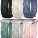 SNBLK 6 Pack Floral Engraved Bands Compatible with Apple Watch Bands 40mm 41mm 42mm 38mm 44mm 45mm 46mm 49mm Women Men, Silicone Flower Pattern Strap for iWatch Series 11 10 Se Ultra 9 8 7 6 5 4 3 2 1 (Black/Starlight/Blue Grey/Pine Green/Grey/Pink Sand)