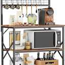 Furologee Kitchen Bakers Rack with Hutch,Coffee Stand with Storage 4 Tiers,Coffee Bar Station with a 31.5 Inch Larger Desktop and 8 S Hooks,Kitchen Microwave Rack for Spices,Pots,Rustic Brown