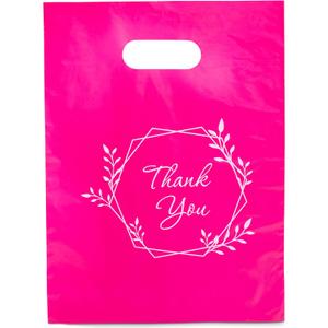 Merchandise Bags 100 Pink Color 9"x12" Size 1.5Mil Thick Glossy With Handles Bags (Pink Thank you)