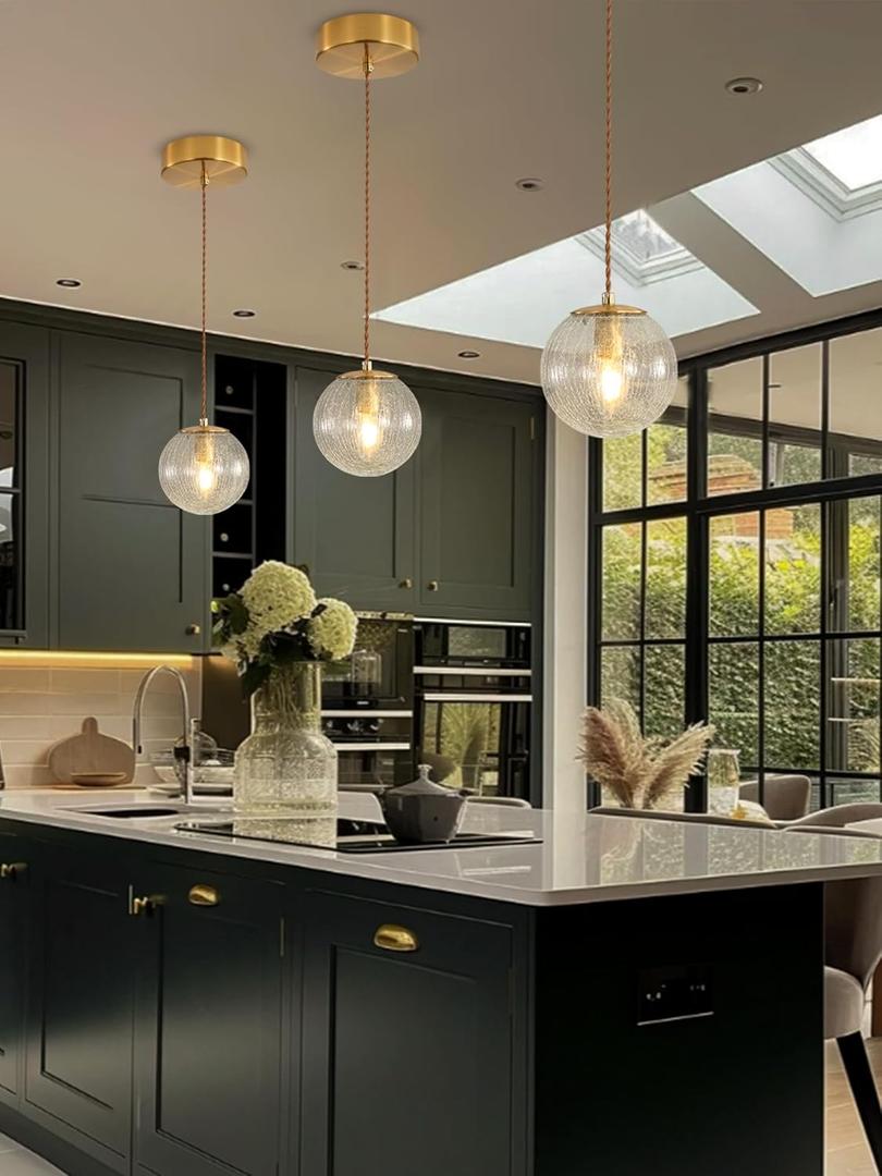 Pendant Light Fixtures 1-Light Vintage Farmhouse Pendant Lights Kitchen Island Gold Hanging Light Fixture for Entryway Foyer Hallway Over Sink