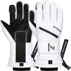 Ski Gloves with Wrist Guards Low Profile,Double-Side Wrist Protection Pair Snowboarding Gloves (Small, White)