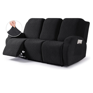 VANSOFY Recliner Cover, 3-Pieces Stretch Reclining Couch Covers with Pockets Reclining Sofa Slipcovers 3 Seater Soft Washable Furniture Protector for Dogs Cats (Black) 