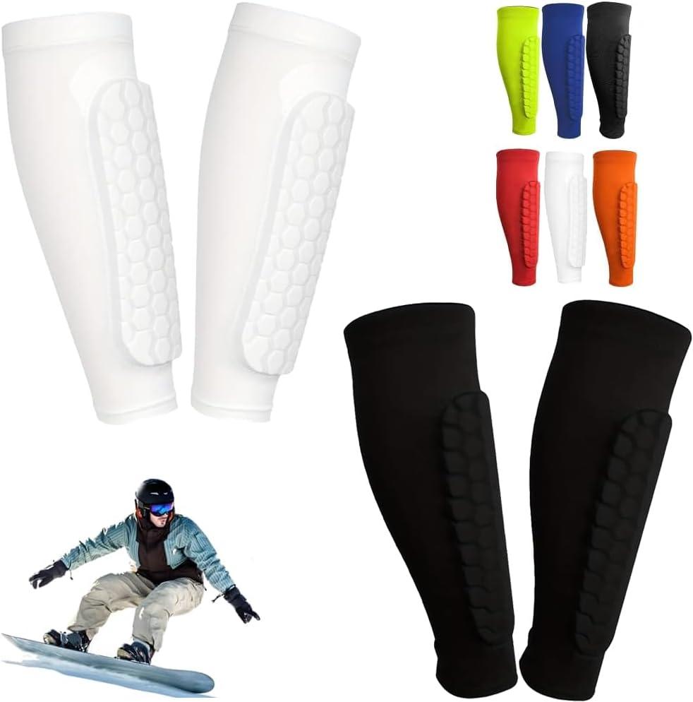 Soccer Shin Guards Shin Pads for Kids Youth Adult, Ski Shin Guards Calf Compression Sleeve with Honeycomb Pads, Lightweight Calf Protective Gear for Football Soccer (Small, Black and White)