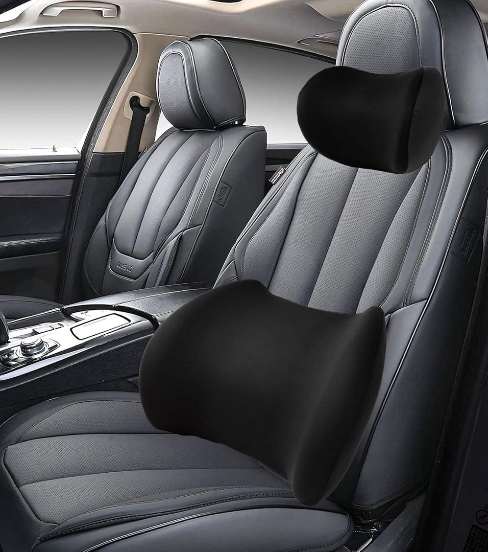 2025 New Car Headrest Pillow Set  The car Neck Pillow is as Soft as a Marshmallow, and The Lumbar Support Pillow for car can Soothe Lumbar Fatigue. Relieve Your Driving Tiredness. (Black)