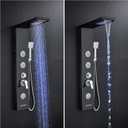 Multi-Function LED Lights Shower Panel System Black, 5 in 1 Shower Panel Include Rainfall & Waterfall Shower Head, 3 Pcs Adjustable Massage Jets, Handheld Shower, Tub Spout