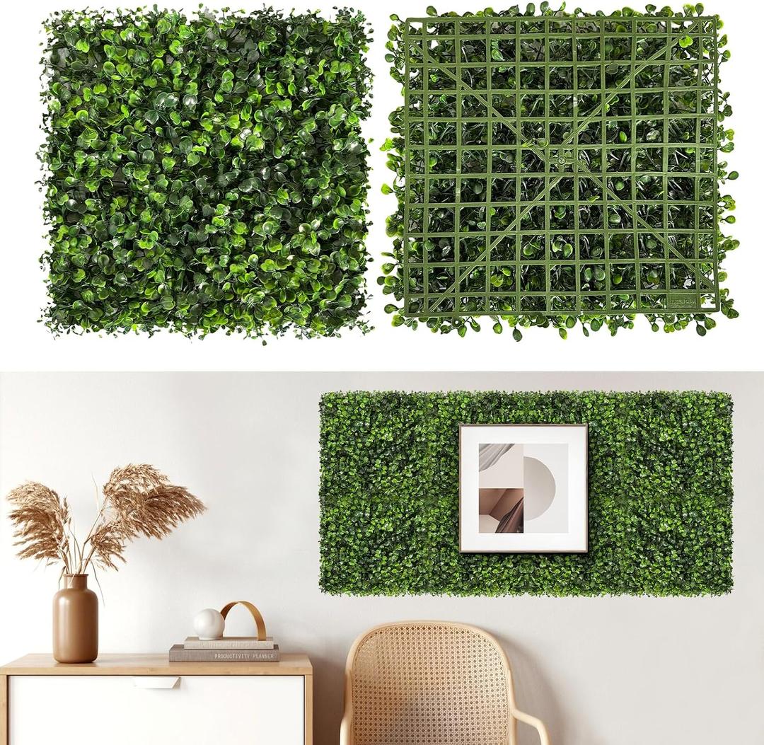 Artificial Grass Wall Panels, 12 Pack 10"x10" Boxwood Hedge Wall Panels with 100 Zip Ties, Boxwood Backdrop for Outdoor Indoor Decorative Fences Privacy Hedge