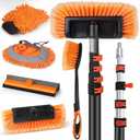 Car Wash Brush with Long Handle,144" Scratch-Free Soft Bristle Car Cleaning Kit with Extension Pole,Microfiber Clean Mop,Window Squeegee,Mitt,Wheel Brush for RV,Truck,SUV,Siding Washing