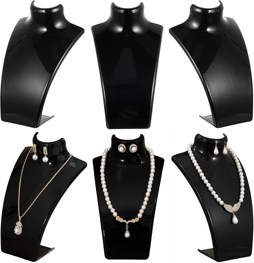 AceOrbit 6 Pcs Acrylic Necklace Display for Vendors, Jewelry Bust Stand Holder, 7.87 x 5.12 x 2.36 Inch Jewelry Display Mannequin for Earrings Necklace, Retail Store & Trade Shows(Black)