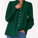 PRETTYGARDEN Fall Lantern Long Sleeve Shirts for Women 2026 Trendy Button Vneck Pullover Henley Tops Dressy Work Blouses (Dark Green,Small) (Green, S)