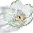 Green Glass Ring Holder Dish, Cherry Blossom Decor Jewelry Trinket Tray, Rings Earrings Keys Storage Organizer Bowl