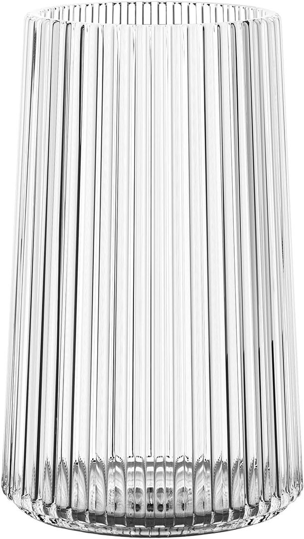 Clear Glass Vase for Flower, Flower Vase for Bouquet, Modern Glass Vases, Ribbed Vases for Living Room, Bedroom, Dining Table, Office, Wedding, Centerpieces, 8 Inches (Large)