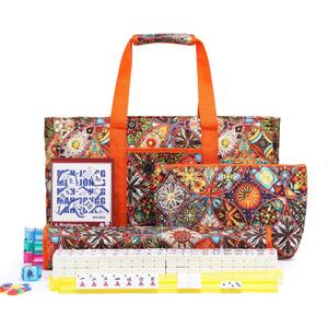 American Mahjong Tile Set with Orange Printed Carrying Bag, 166 Premium White Tiles, 4 All-in-One Color Racks/Pushers, Mah Jongg Sets, Complete Mahjong Game Set for Travel, 1.2" x 0.9" x 0.5"