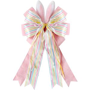 Easter Large Wreath Bow Burlap Wired Ribbbon Bow with Bunny Eggs Door Ornaments for Easter Day, Tree, Party Decorations (11x20 inch) (Easter-rabbit Ears)