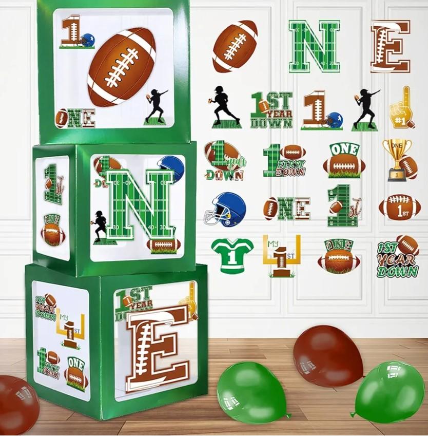 Football Party Decorations 1st Birthday Decorations 3Pcs ONE Balloon Boxes 1st Birthday Football Cardboard Box for Football Game Day Tailgate Party Supplies First Year Down Birthday Party Decorations