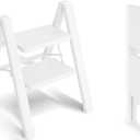 2 Step Ladder, Folding Step Stool, Lightweight Stepladder, White