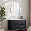 Frameless Scalloped Wall Mirror: Decorative Scallop Oval Mirrored Glass Vanity with Beveled Silver Edge for Bathroom Bedroom Livingroom Dining Room Entryway Hallway, 28 x 20 inch