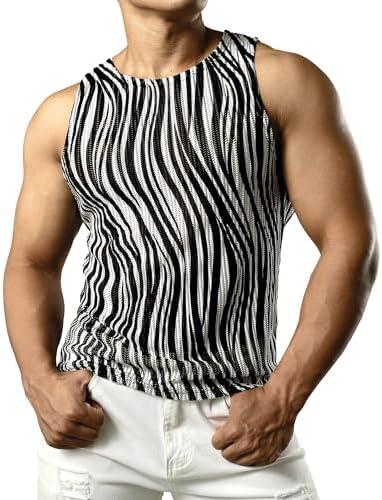 JOGAL Men's Mesh Fitted Sleeveless Muscle Tank Top (XL,Black and White)