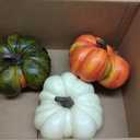 Thyle 3 Pcs Large 7" Artificial Pumpkin Decor 3D Faux Foam Harvest Pumpkins