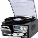 Vintage-Inspired 9-in-1 Record Player Where Timeless Vinyl Meets Modern Wireless Freedom: Bluetooth Input & Output, 3-Speed Turntable, CD, Cassette, USB/SD, AM/FM Radio and Built-in Speakers