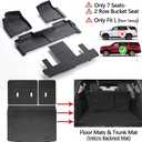 Floor Mats & Trunk Mat with Backrest Set for 2021-2024 2025 Chevrolet/Chevy Suburban 7 Seats (2 Row Bucket Seats)/GMC Yukon XL(Only XL)/Cadillac Escalade ESV, TPE Car Floor Liners with Cargo Liner