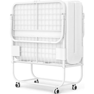 Homieasy Folding Bed with Mattress, Portable Foldable Guest Bed with Storage Cover - Memory Foam Mattress & Metal Frame, Cot Size - White, 75' x 31'