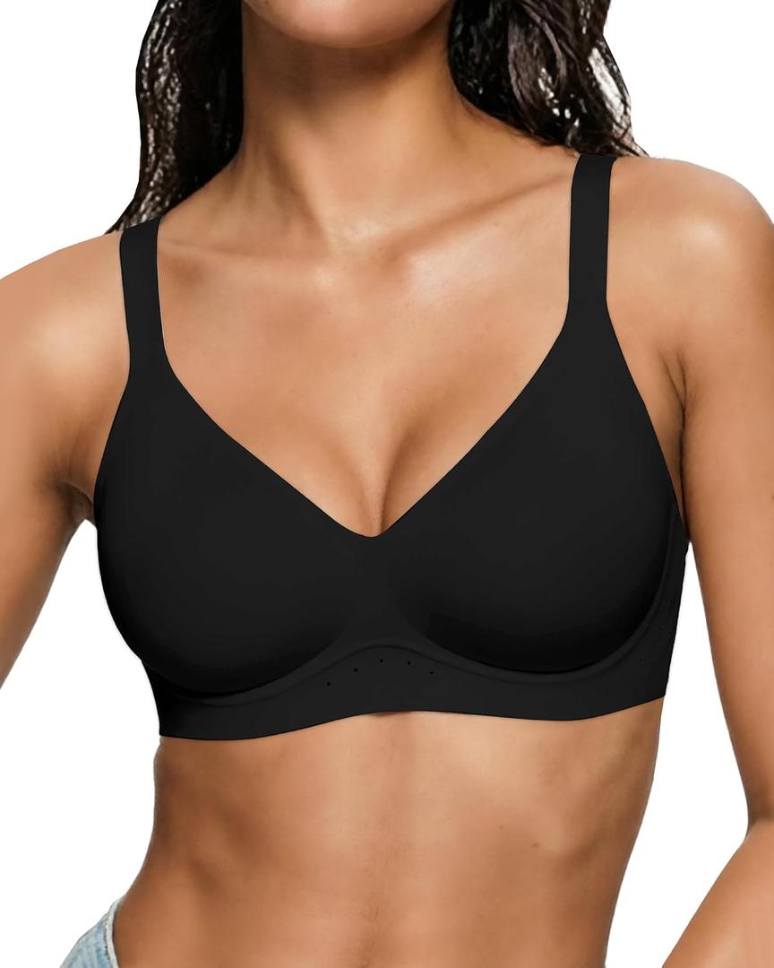 As Fairy Bras for Women Wireless Wirefree Jelly No Underwire Full Coverage Seamless Comfortable Breathable Airhole Bra(Pure Black 36B)