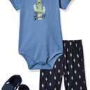 Hudson Baby Unisex Baby Cotton Bodysuit, Shorts and Shoe Set (0-3 Months, Go Bananas)
