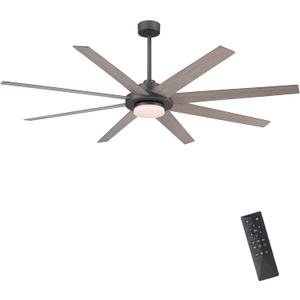 WINGBO 72" Ceiling Fan with Light and Remote Control, 6 Speed Reversible DC Motor, Dimmable LED Light, for Home and Commercial Use, Living Room/Shop/Warehouse Charcoal Gray/Wood color