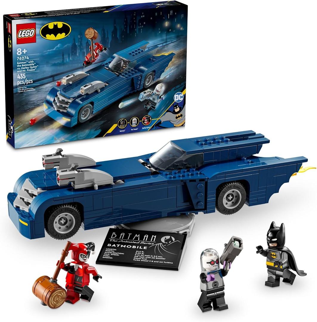 LEGO DC Batman: Batman with The Batmobile vs. Harley Quinn & Mr. Freeze Building Set, Batmobile Toy from The Animated TV Series for Kids, Batman Car Gift for Boys and Girls Ages 8 and Up, 76274