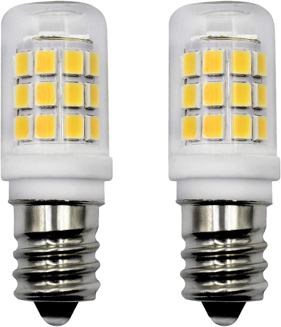 E12 LED Fridge Water Dispenser Light Bulb 2W(15W Replacement) 120V T5 Tubular Appliance Bulb for Chandeliers Home Lighting Refrigerator/Dryer Drum Light C7/S6 Clear Glass Daylight White 6000K, 2-Pack