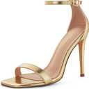 Stylish 4 IN Square Open Toe Ankle Strap Stiletto Heels for Women Plain Trendy Strappy Heeled Sandals, size 9