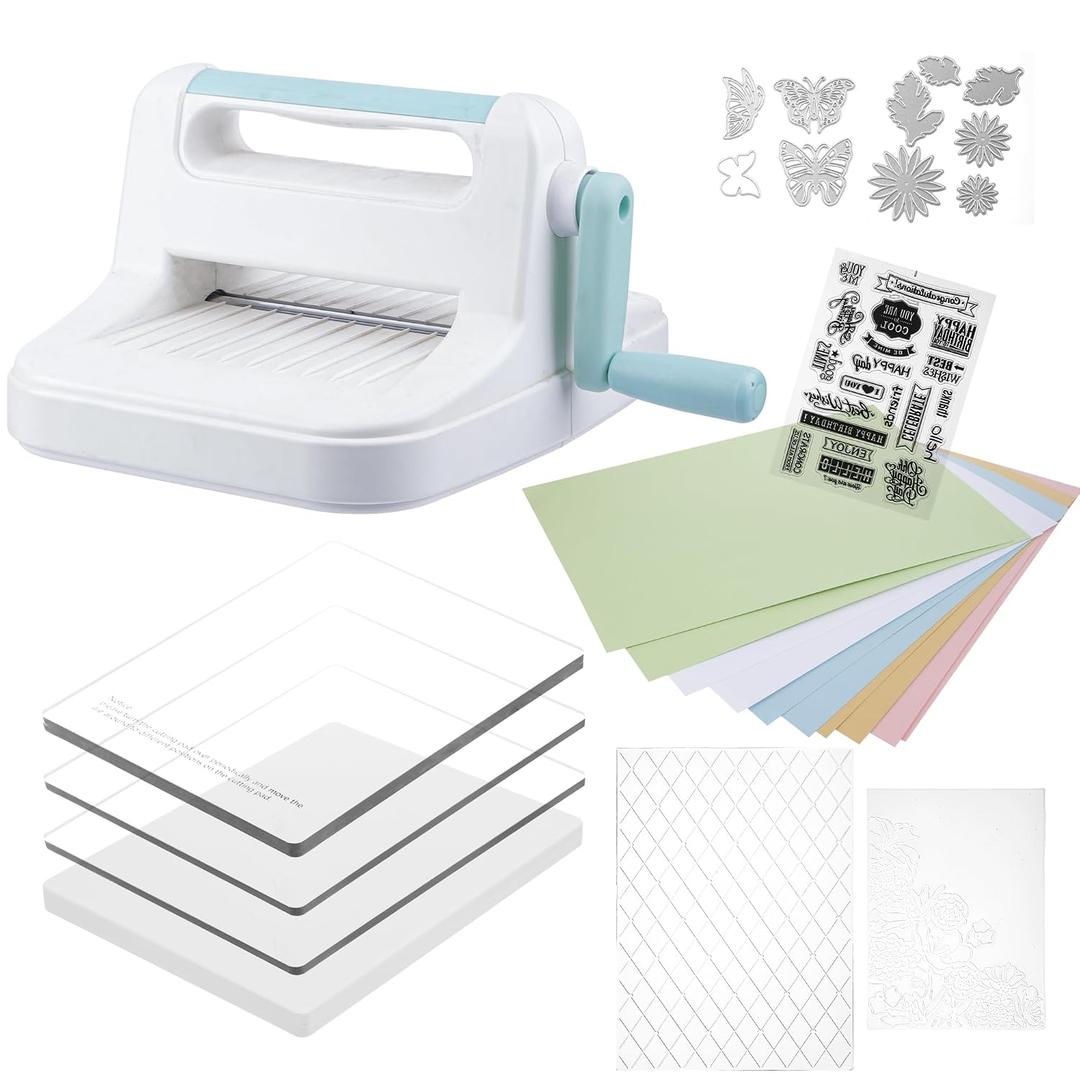 6inch Manual Die Cutting Machine Kit, A5 Embossing Machine with Beginner Accessories for Scrapbooking Starter,Cardmaking,Paper Craft (Blue)