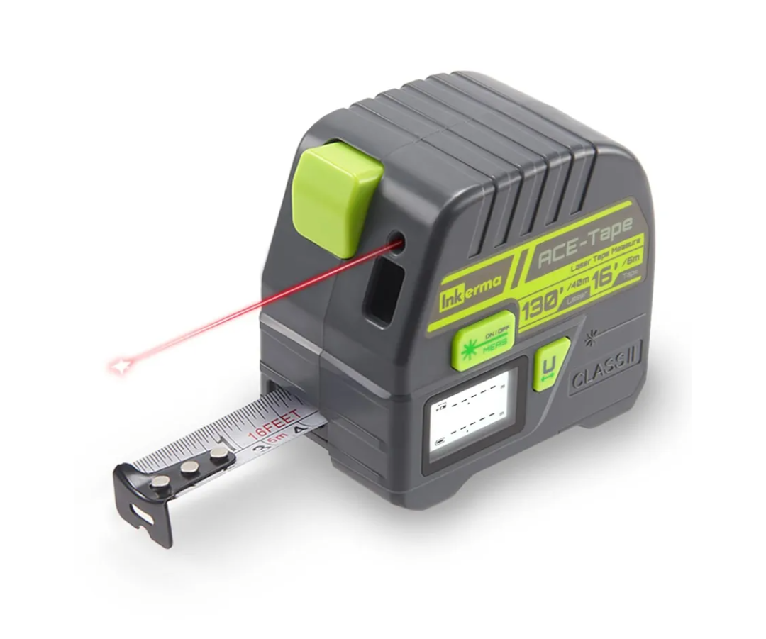 2-in-1 Laser Tape Measure, Inkerma 130Ft/40m Laser Measurement Tool & 16Ft/5m Measuring Tape, Digital Laser Tape Measure with M/in/Ft/Ft+in Units, LCD Display, Self-Locking Tape, Belt Clip
