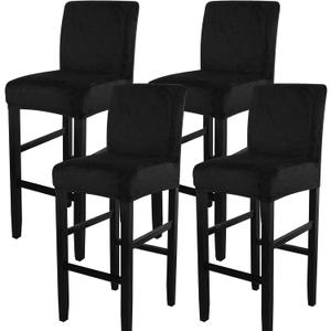 SearchI Velvet Bar Stool Covers Set of 4, Stretch Washable Barstool Seat Covers, Counter Height Chair Covers for Kitchen Dining Room Cafe (Velvet Black)