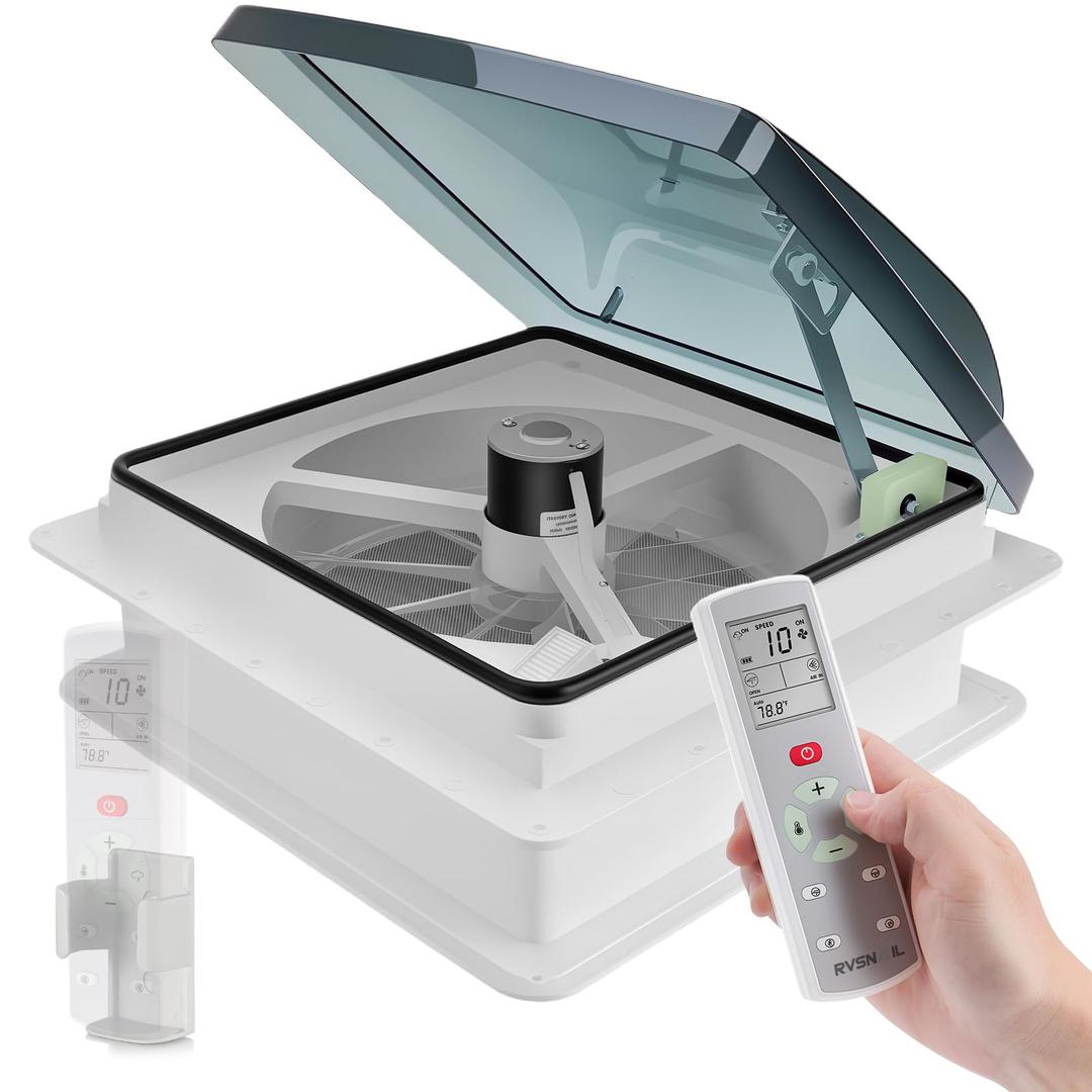RVSNAIL 14" RV Roof Vent Fan with 10-Speed Reversible Control - 12V Super Quiet Motor for Camper Trailer Bathroom - Includes Remote, Temperature & Rain Sensor, Removable Screen - Energy Efficient