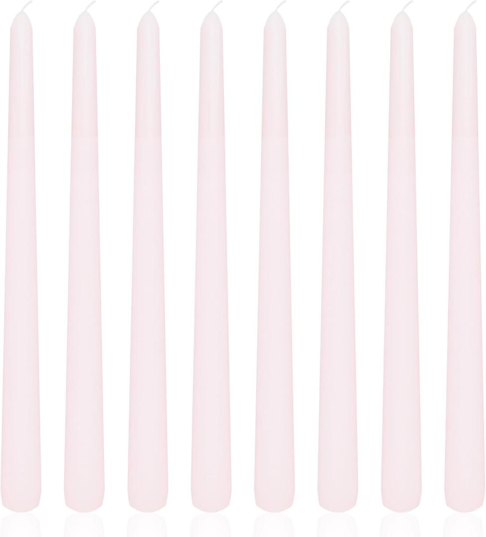 8 Pack 10 Inch Baby Pink Taper Candles Long Burning Time and Dripless Candles for Dinner Home Decor Wedding Shower