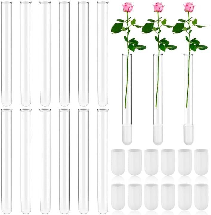 12 Pack 7.09" Glass Bud Vase Taper Candle Holder's Base Vases for Flower Test Tube Vase for Candlestick Sizes from 22mm to 27mm Scientific Planting Flowers Wedding Decor