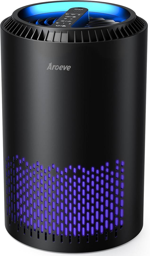 AROEVE Air Purifiers for Bedroom Home, Air Purifier For Smoke Pollen Dander Hair Smell Air Cleaner with Sleep Mode Speed Control For Bedroom Office, MK01- Black