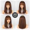 16 Inch Dark Brown Human Hair Wig, Human Hair Wig With Bangs, Real Hair Wigs For Women, real human hair wigs