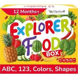 TOYVENTIVE Preschool Learning Activities – Montessori Toddler Toys with Educational Flashcards, Matching Games and Food-Themed Activity Cards for Early Skills, Visual Recognition – Ages 1 & 2